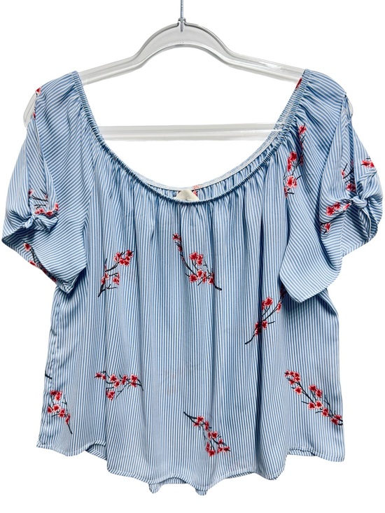 Anthropologie Tops - Satin Knit Pinstripe Floral Vines Off Shoulder Blouse Top